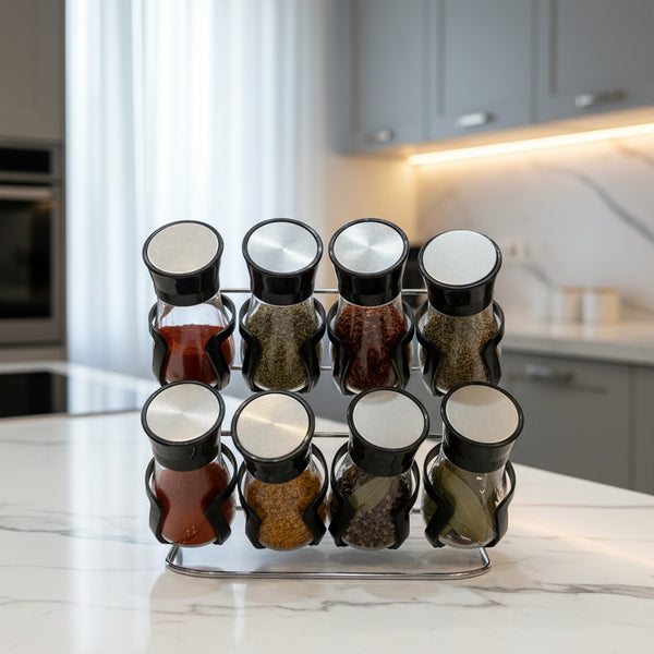 PARS BONJOUR Spice Jar Set – 8 Pieces with Rack
