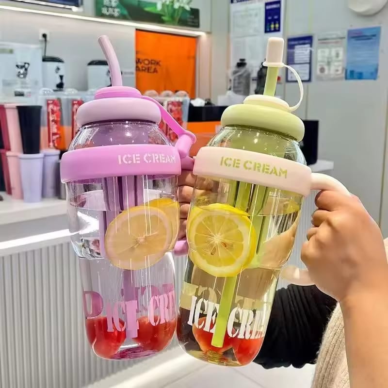 1200ML Large Capacity Sports Water Bottles Cute Portable Straw Cup Water Bottle for Couple Outdoor Sport Travel Fitness Drinking Bottle with infuser