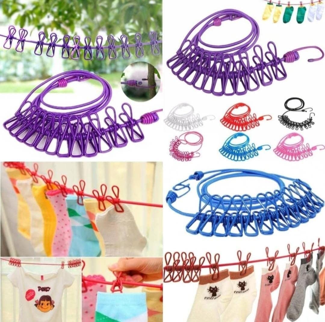 Elastic Clothesline with Clips – Multi‑Color
