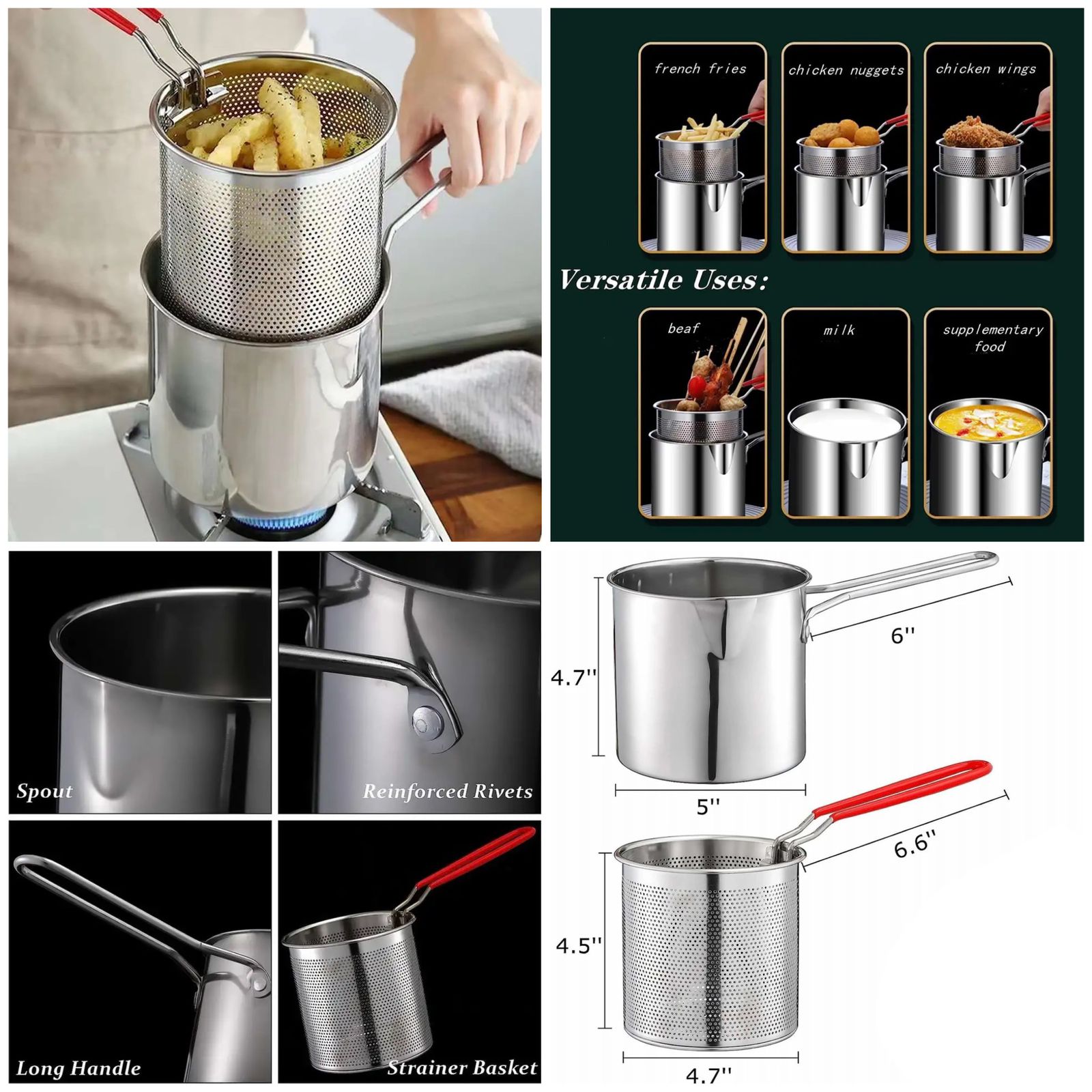 MultiChef Stainless Steel Fry Pot with Strainer