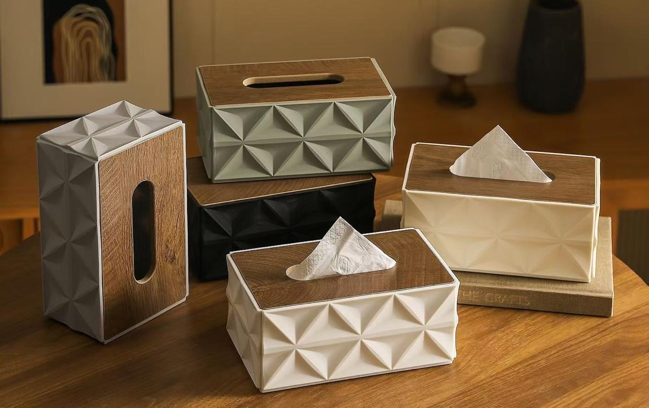 LuxeDiamond Tissue Box Cover – Modern Wood Top