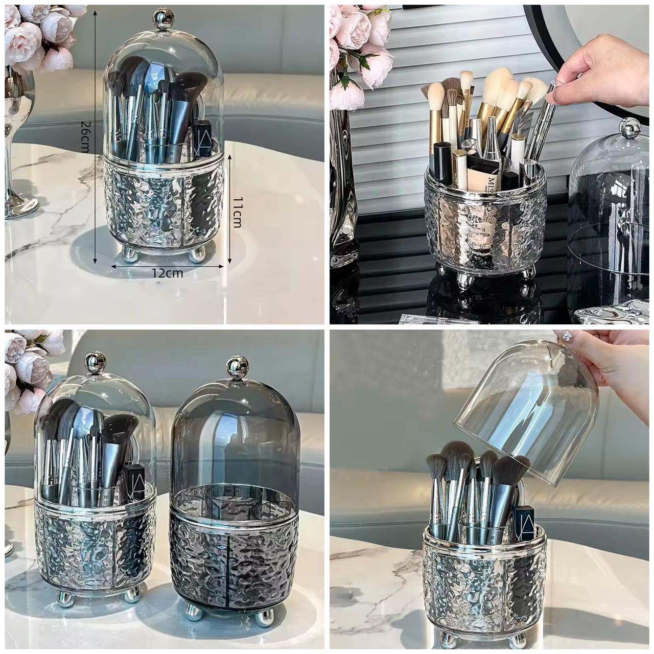 GlamDome Makeup Brush Holder – Silver Elegance