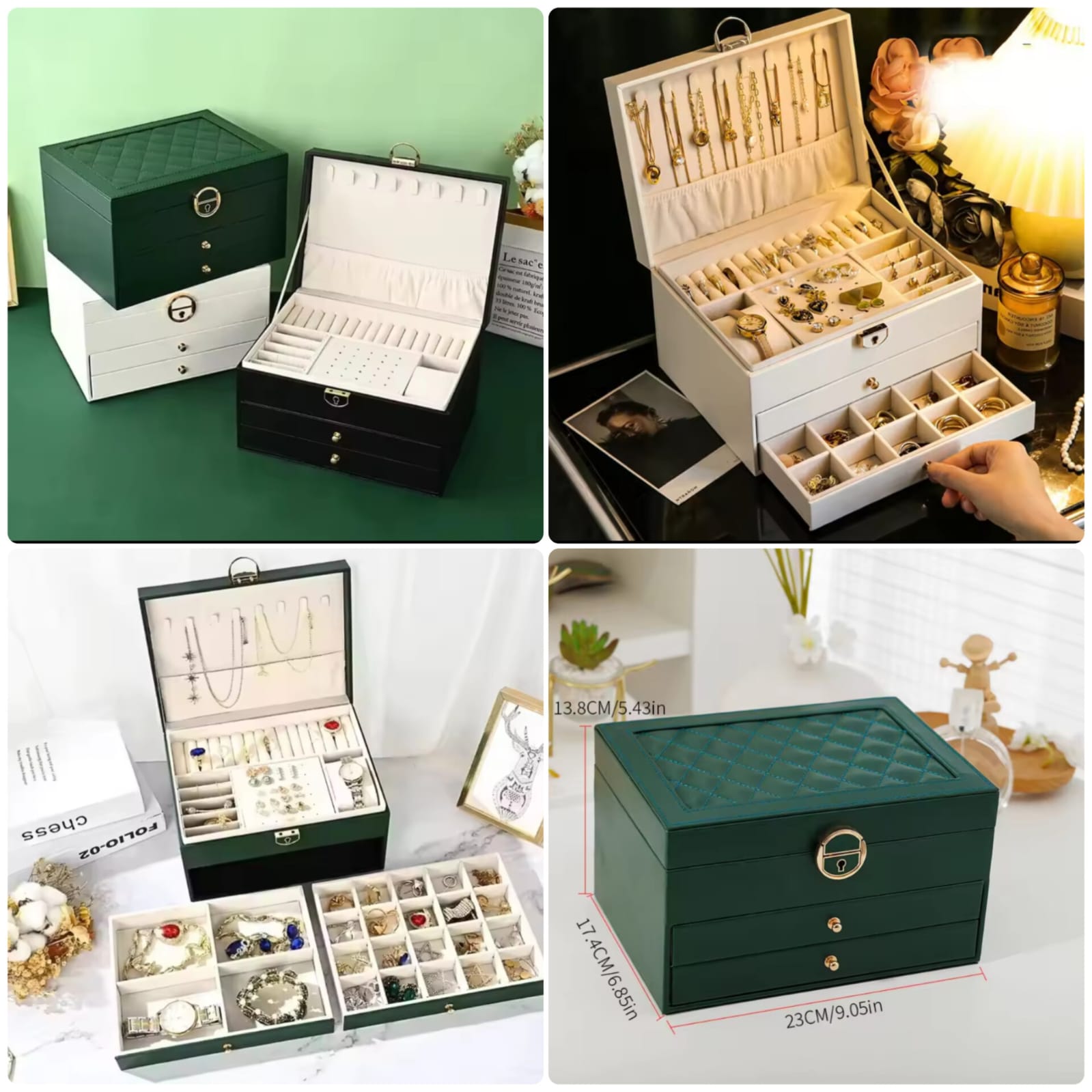 LuxeVault Quilted Jewelry Organizer Box