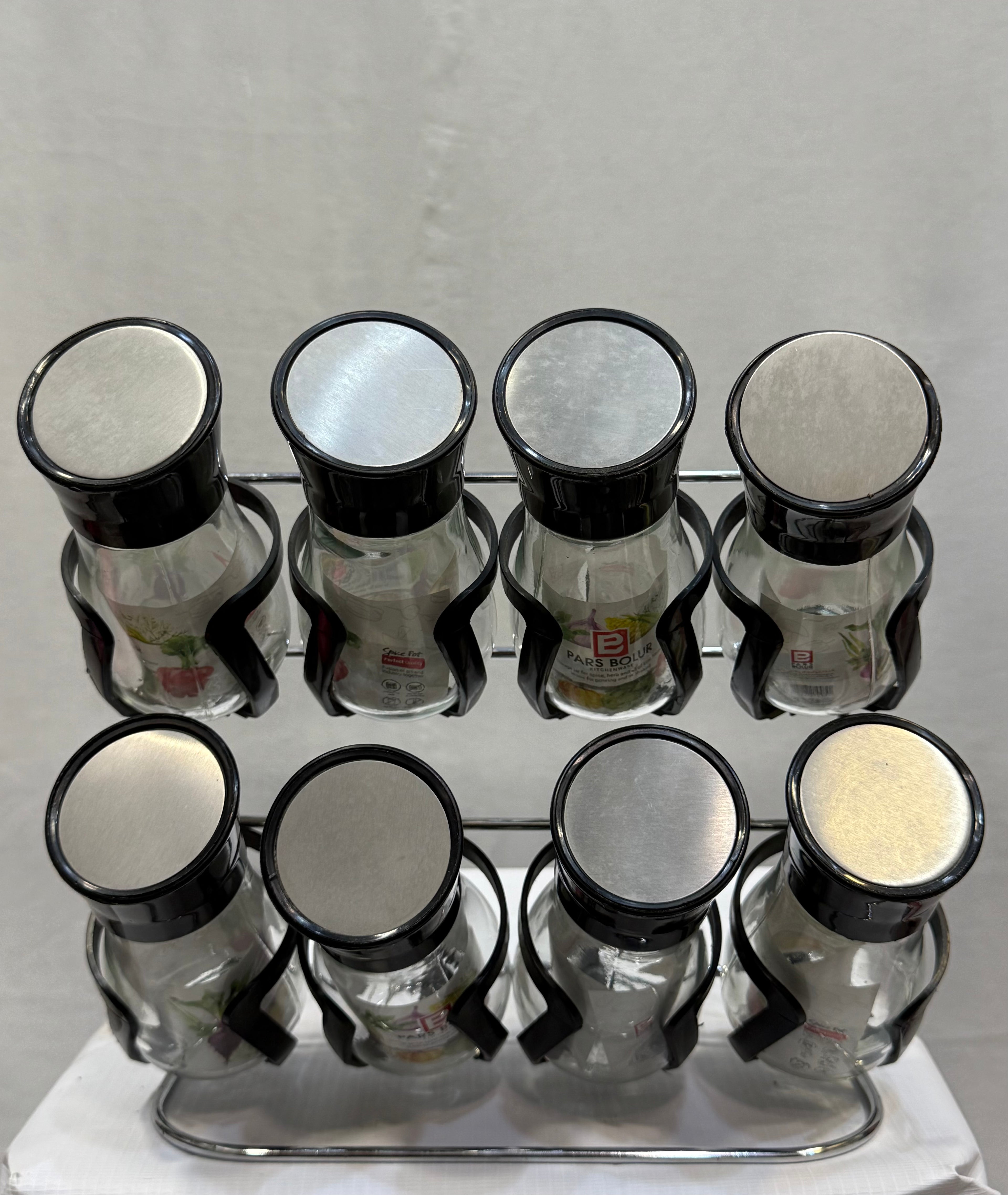 PARS BONJOUR Spice Jar Set – 8 Pieces with Rack