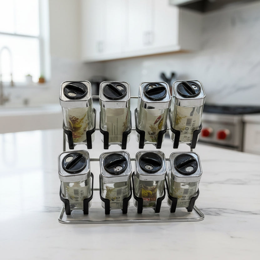 8‑Jar Spice Rack Set with Rotating Lids