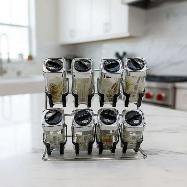 8‑Jar Spice Rack Set with Rotating Lids