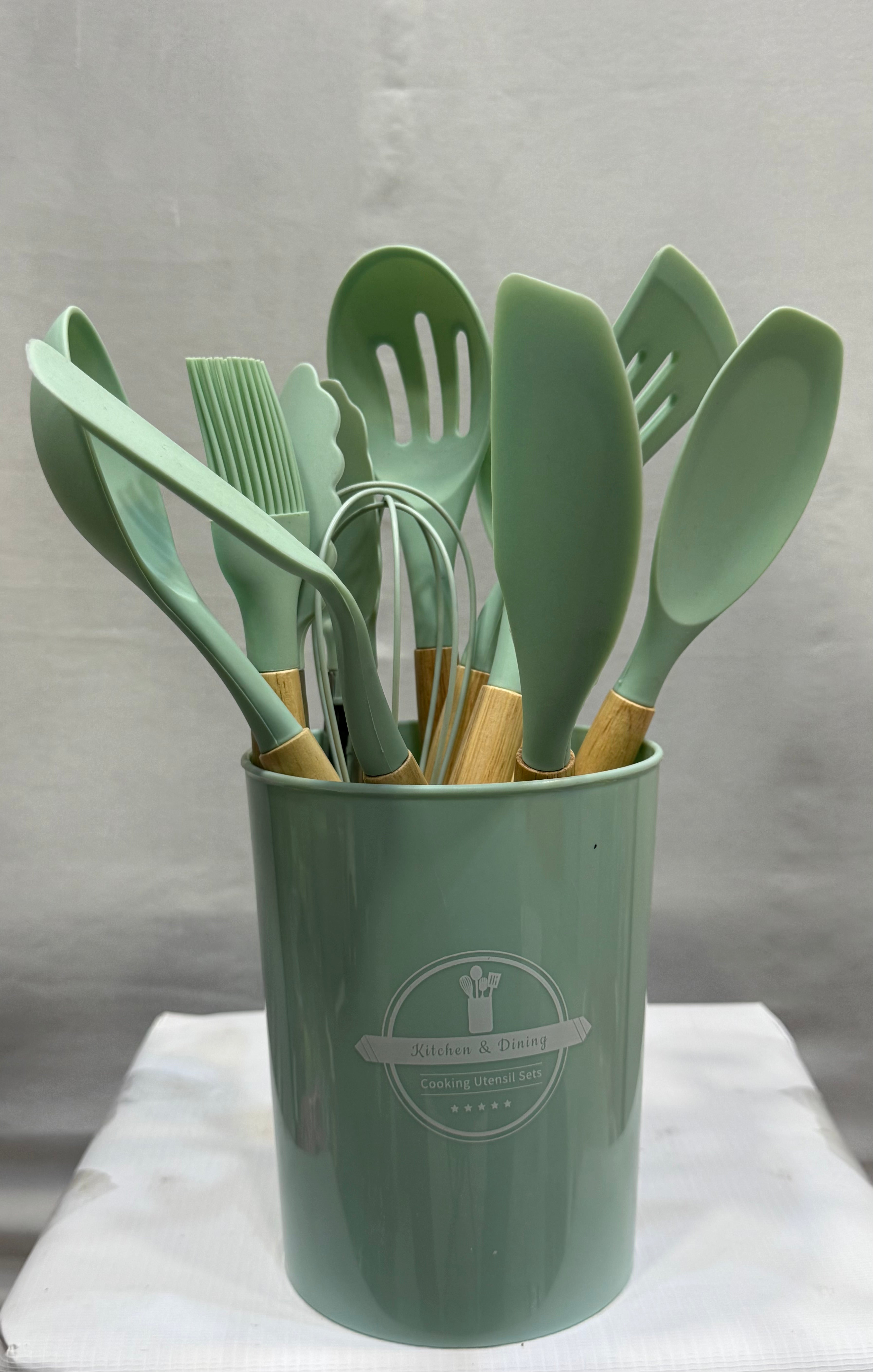 Mint Green Kitchen Utensil Set – 12 Pieces with Holder