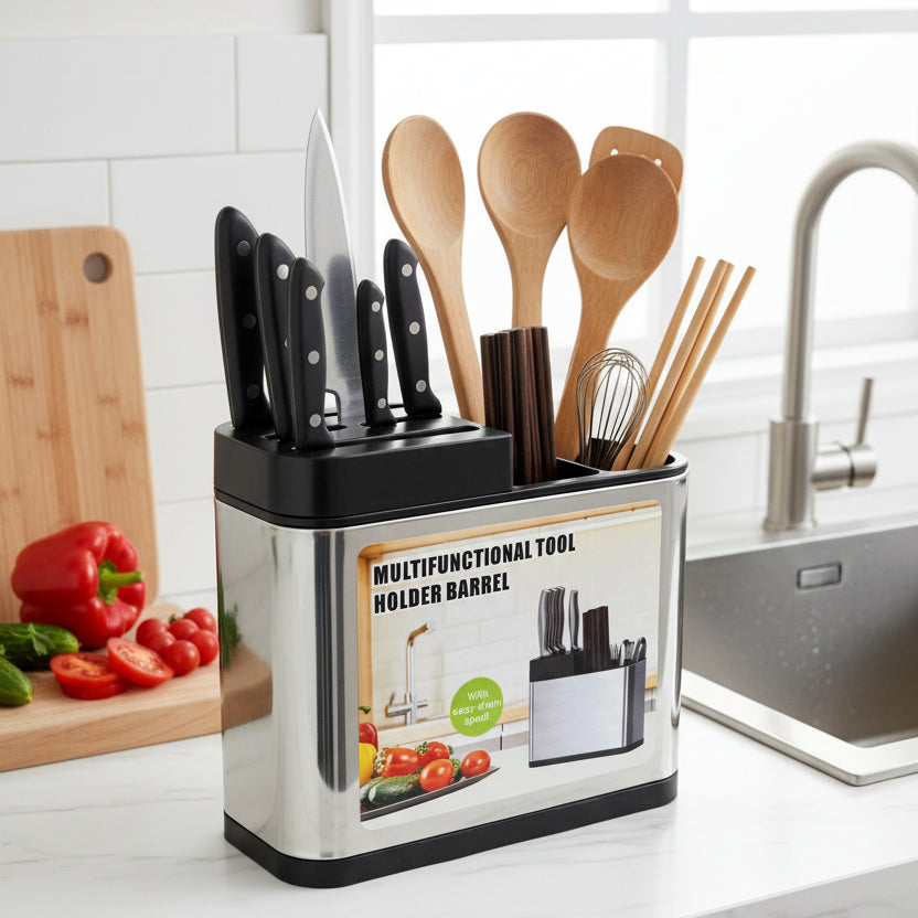 Multifunctional Kitchen Tool Holder with Drain Spout