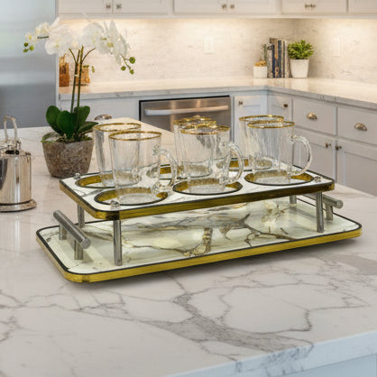 2‑tier Marble & Gold Cup holder stand