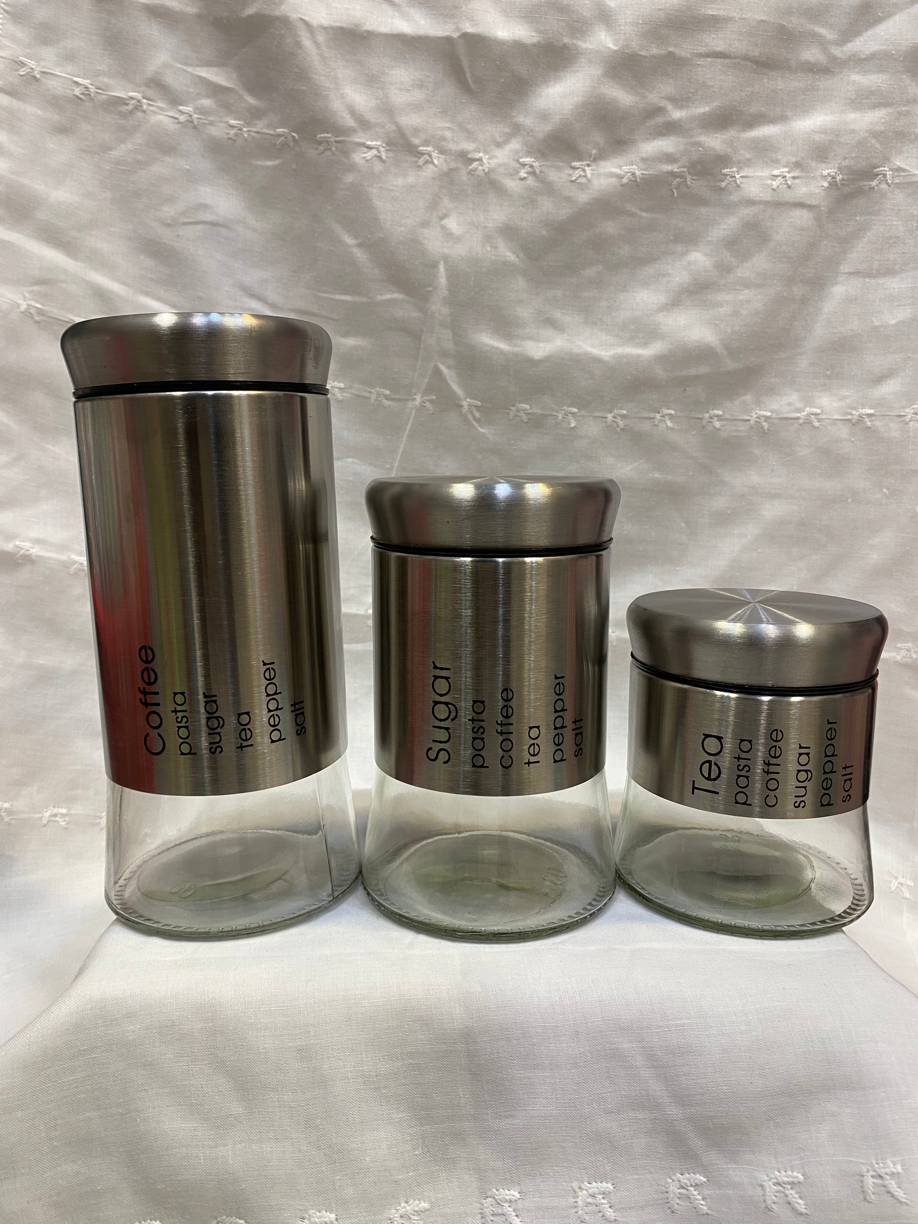 Stainless Trio Coffee Sugar Tea Jars
